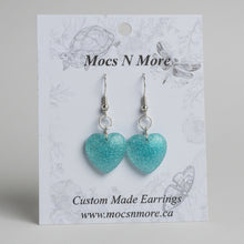 Load image into Gallery viewer, Light Turquoise Sparkle Heart Dangle Earrings - Handcrafted Epoxy with Hypoallergenic Posts