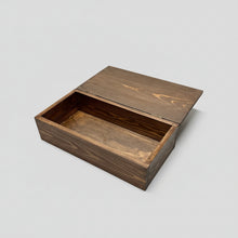 Load image into Gallery viewer, Wooden box on a workbench with various items in the background