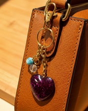 Load image into Gallery viewer, Violet Heart Keychain &amp; Tassel - Handcrafted Epoxy Resin