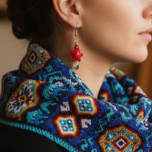 Load image into Gallery viewer, Red custom-made earrings on a Mocs N More branded card.