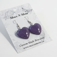 Load image into Gallery viewer, Light Purple Sparkle Heart Dangle Earrings - Handcrafted Epoxy with Hypoallergenic Posts