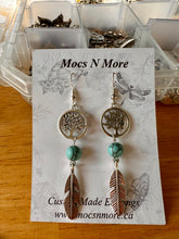 Load image into Gallery viewer, Earth &amp; Sky Earrings - Brass Tree of Life &amp; Feather with Howlite