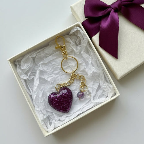 Violet Heart Keychain & Tassel - Handcrafted Epoxy Resin