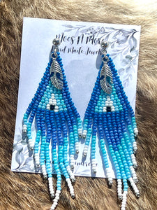 Mocs N More Earrings - Blue Sky Feather Dangle