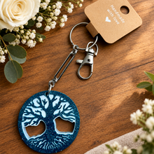 Load image into Gallery viewer, Tree of Life Metallic Black-Blue Keychain - Handcrafted Epoxy Resin