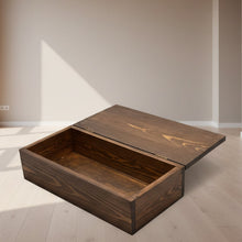 Load image into Gallery viewer, Wooden box on a workbench with tools and materials in the background