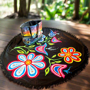 Round Beach Towel Blanket - Happy Flower