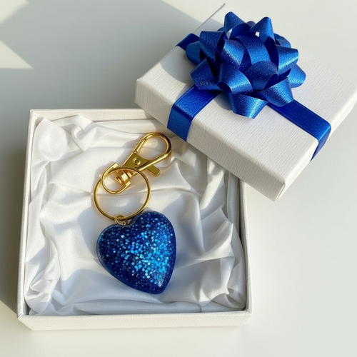 Love Sparkles Keychain - Handcrafted Blue Heart Charm