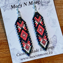Load image into Gallery viewer, Beaded earrings on a Moe&#39;s N More branded card with a wooden background
