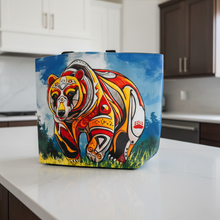 Load image into Gallery viewer, Colorful bear on a large tote bag on a kitchen counter