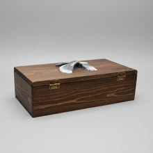 Load image into Gallery viewer, Wooden box on a workbench with various items in the background