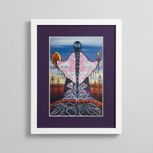 Load image into Gallery viewer, Artistic depiction of a figure with long braided hair and a flowing garment against a natural landscape.