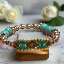 Load image into Gallery viewer, Mocs N More Totem Bracelets - Beaded Turquoise &amp; Gold