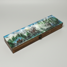 Load image into Gallery viewer, Rectangular box with a scenic design of trees and animals on a white background