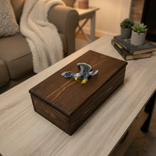 Load image into Gallery viewer, Wooden box with an eagle figurine on a coffee table in a living room
