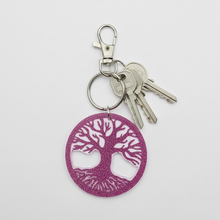 Load image into Gallery viewer, Tree of Life Sparkling Fuschia Keychain - Handcrafted Epoxy Resin