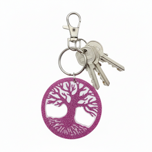 Load image into Gallery viewer, Tree of Life Sparkling Fuschia Keychain - Handcrafted Epoxy Resin