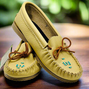 Women Leather Moccasins - Outdoor/Indoor Unlined Tan ON SALE NOW