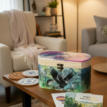 Load image into Gallery viewer, Decorative box with a bird design on a table in a cozy living room.
