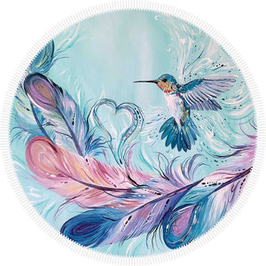 Round Beach Towel Blanket - Hummingbird Feathers