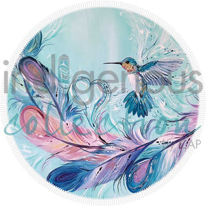 Round Beach Towel Blanket - Hummingbird Feathers