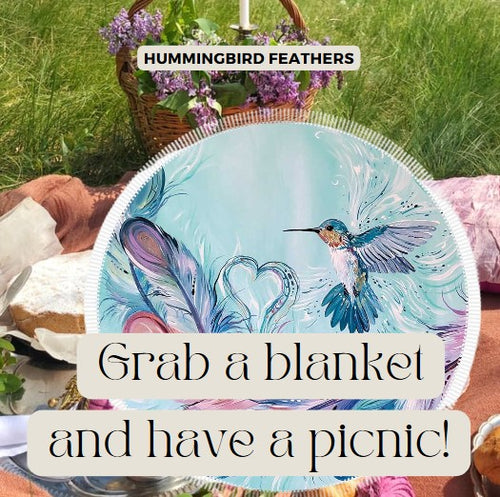 Round Beach Towel Blanket - Hummingbird Feathers