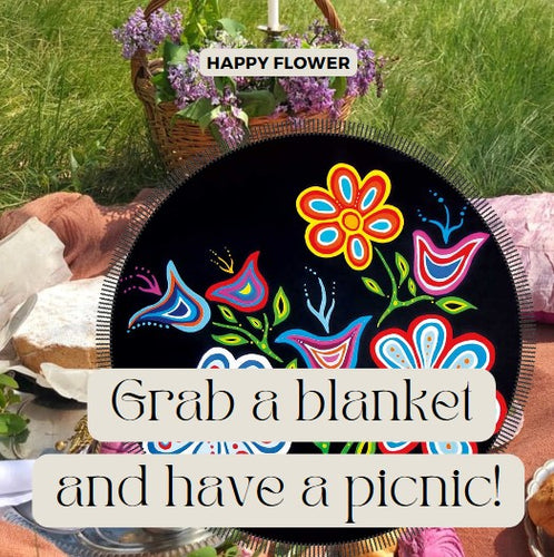 Round Beach Towel Blanket - Happy Flower