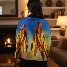 Load image into Gallery viewer, Back view of eco shawl - cozy indoor setting