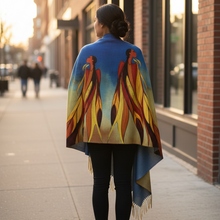 Load image into Gallery viewer, Back view of eco shawl - urban contemporary setting