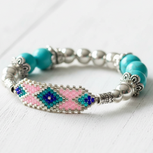 Load image into Gallery viewer, Beaded turquoise bracelet on white board - variation 2