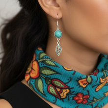 Load image into Gallery viewer, Close-up of Heaven &amp; Earth Earrings with Prairie Beadwork scarf