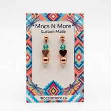 Load image into Gallery viewer, Copper Sweetheart earrings on the original Mocs N More card against white