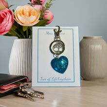 Load image into Gallery viewer, Turquoise Heart Tree of Life Keychain - Hand-Poured Epoxy Resin