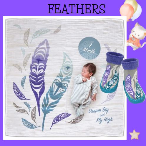 Baby Blanket & Milestone Set - Feathers