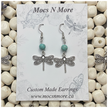 Load image into Gallery viewer, Dream Walker Earrings - Silver Dragonfly with Howlite Beads