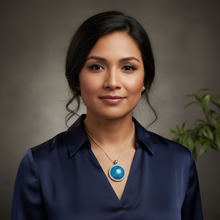 Load image into Gallery viewer, Freedom Pendant on Indigenous model - navy blue blouse