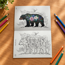 Load image into Gallery viewer, Garden Edition coloring book overhead tabletop image