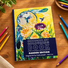 Load image into Gallery viewer, Garden Edition coloring book with pencil crayons on a tabletop