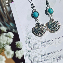 Load image into Gallery viewer, Mocs N More Earrings - Vintage Turquoise Hearts