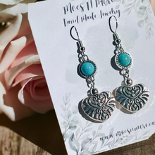 Load image into Gallery viewer, Mocs N More Earrings - Vintage Turquoise Hearts