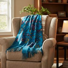 Load image into Gallery viewer, Grand River Harmony shawl on armchair