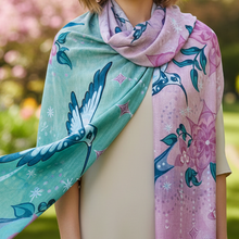 Load image into Gallery viewer, Signature Scarf - Hummingbird by Deanna Samuel, lifestyle outdoor shot