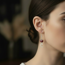 Load image into Gallery viewer, Crimson Moon Dangle Earrings worn on model