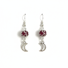 Load image into Gallery viewer, Crimson Moon Dangle Earrings on white background