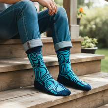 Load image into Gallery viewer, ART SOCKS - Spirit Wolf lifestyle photo, front porch