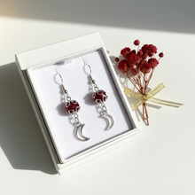 Load image into Gallery viewer, Crimson Moon Dangle Earrings gift box presentation