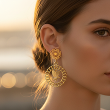 Load image into Gallery viewer, Soaring Eagle Filigree Hoop Earrings lifestyle shot on model