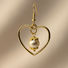 Load image into Gallery viewer, Pearl Bloom Heart Earrings close-up macro