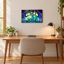 Load image into Gallery viewer, Aurora Borealis Bears wall plaque by Carla Joseph displayed above a home-office desk. Actual plaque size is 18 inches wide by 12 inches high.