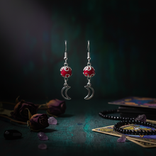 Load image into Gallery viewer, Crimson Moon Dangle Earrings dark moody background